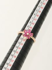 18K Ruby Diamond Flower Motif Ring #51 Gold/Pink