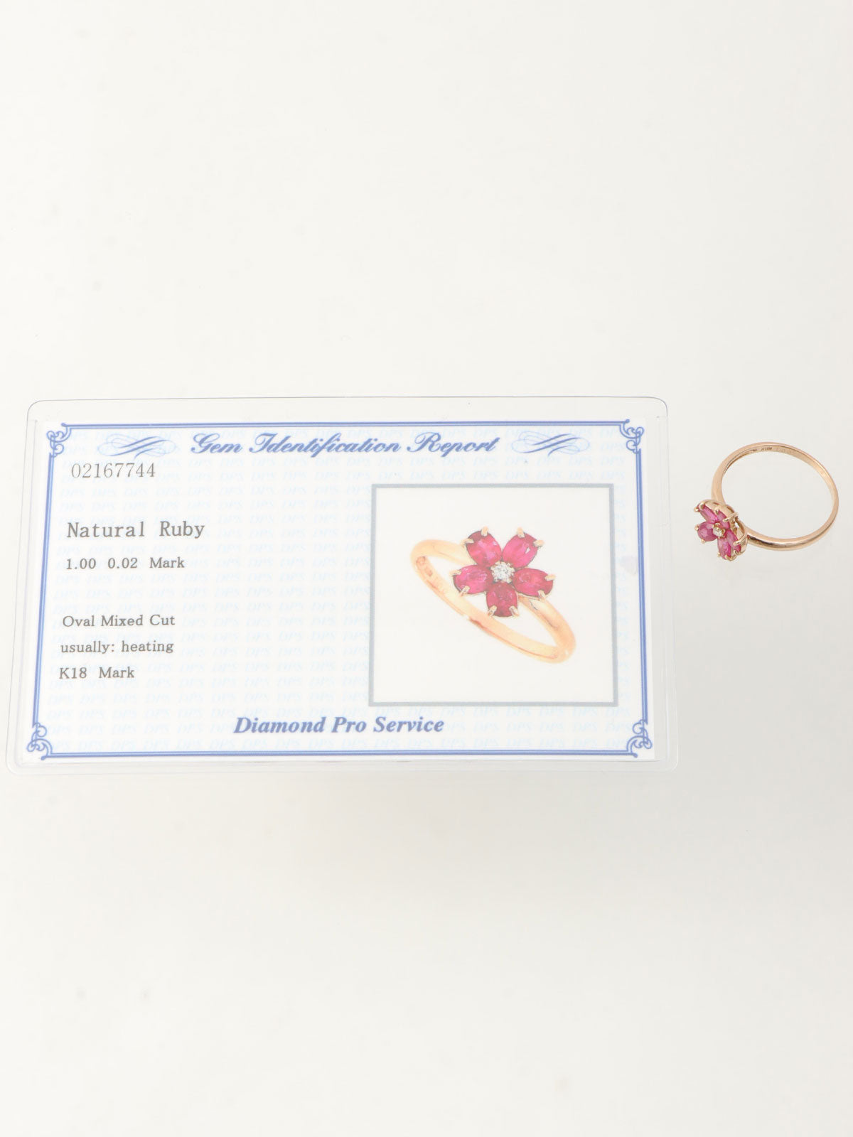 18K Ruby Diamond Flower Motif Ring #51 Gold/Pink