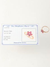 18K Ruby Diamond Flower Motif Ring #51 Gold/Pink