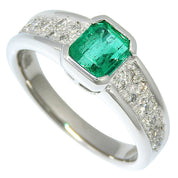 Platinum Emerald Diamond Ring #52 Silver/Green