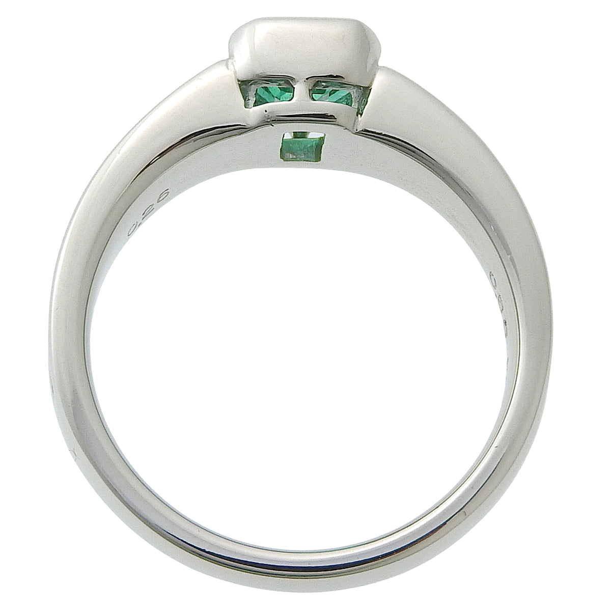 Platinum Emerald Diamond Ring #52 Silver/Green