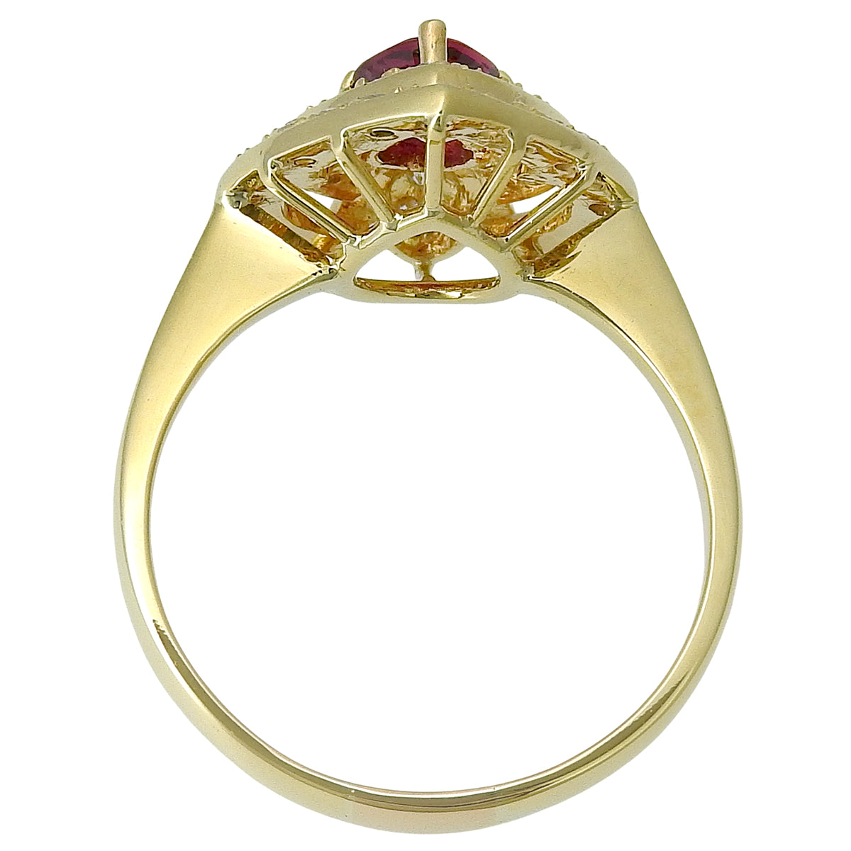 18K Ruby Diamond Designer Ring #57 Gold/Cherry Red