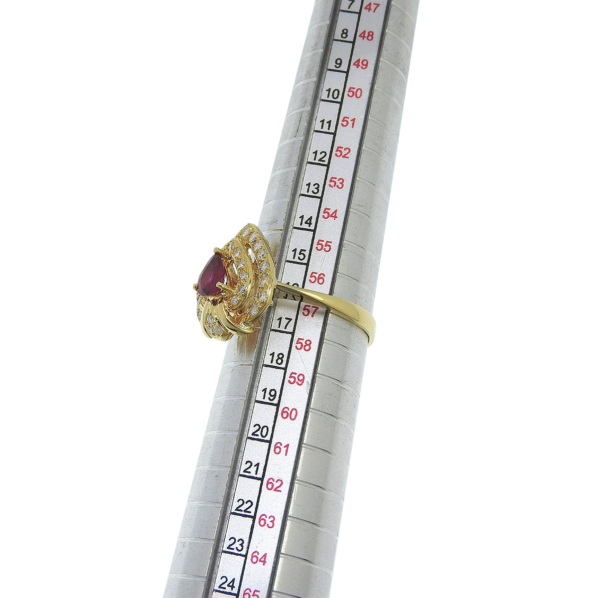 18K Ruby Diamond Designer Ring #57 Gold/Cherry Red