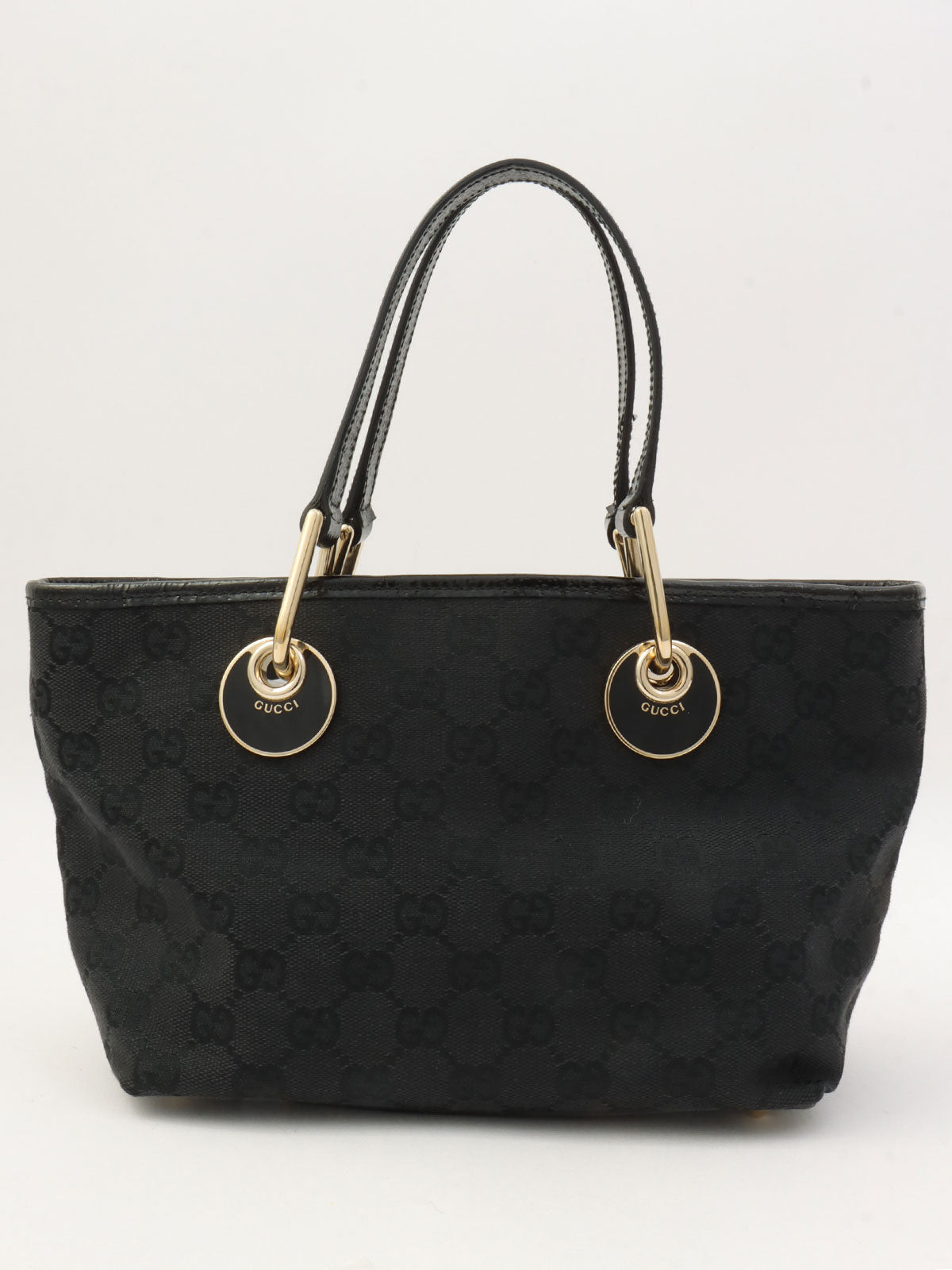 GG Canvas Logo Plate Handbag Black