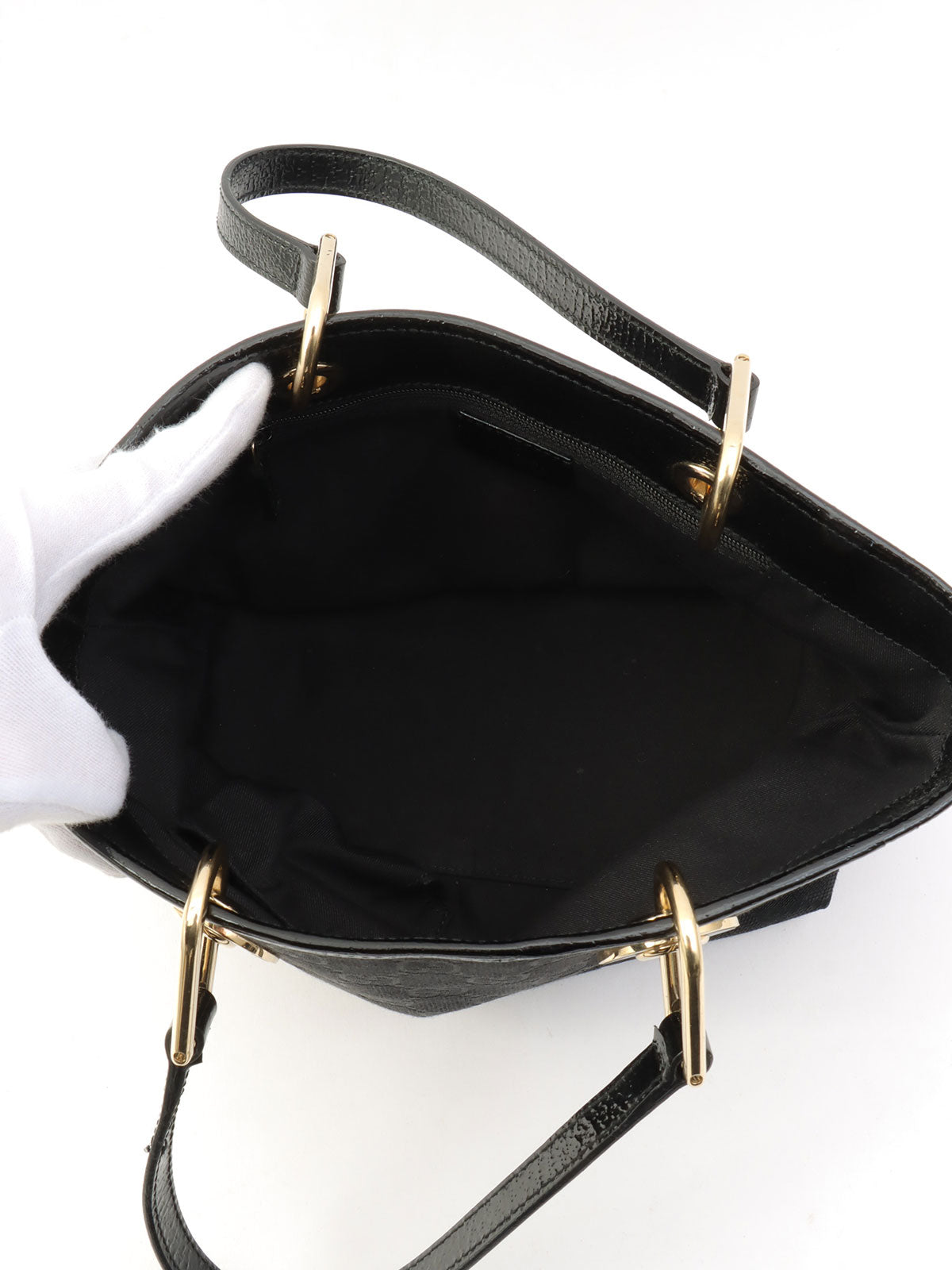 GG Canvas Logo Plate Handbag Black