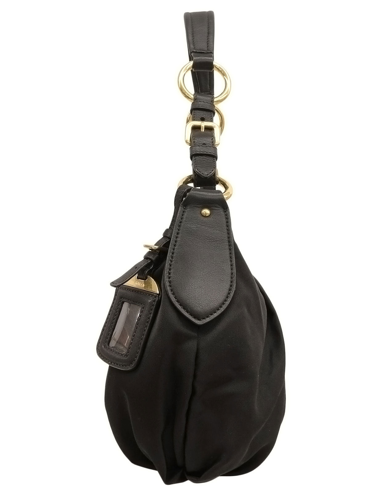 Nylon logo plate one-shoulder bag in black