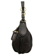 Nylon logo plate one-shoulder bag in black
