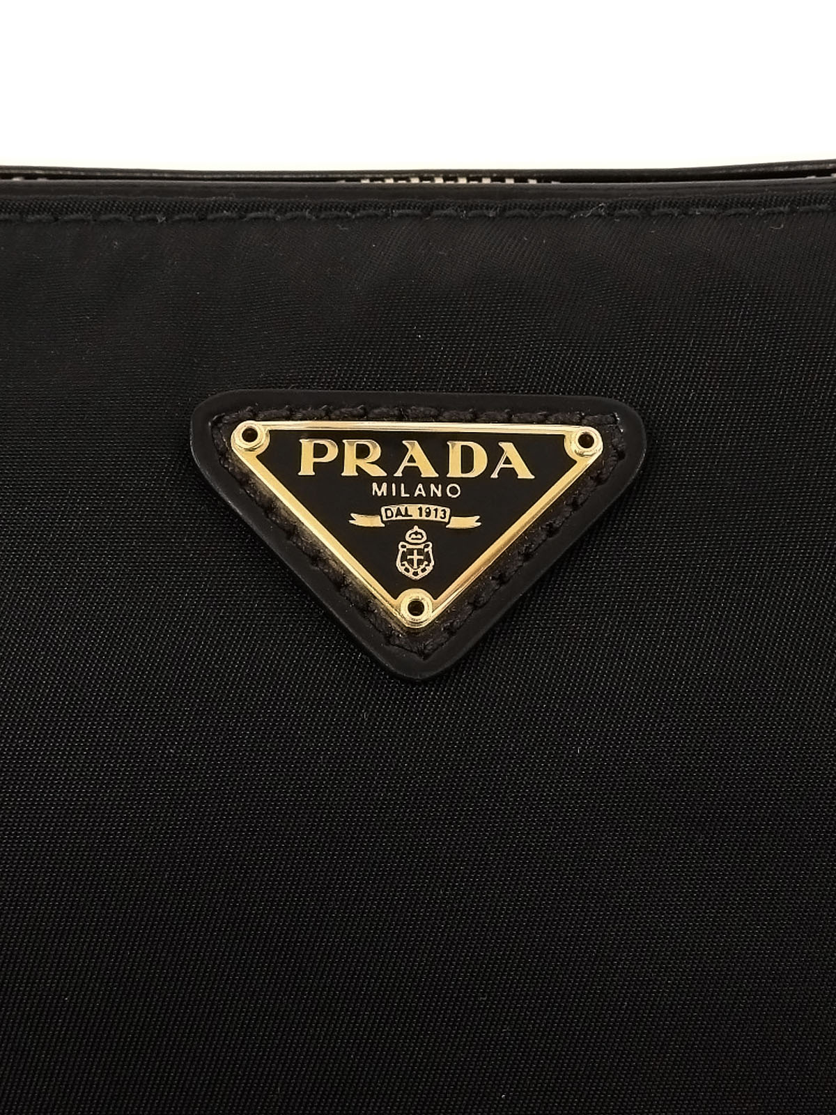 Nylon logo plate handbag in black