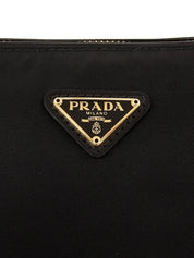 Nylon logo plate handbag in black