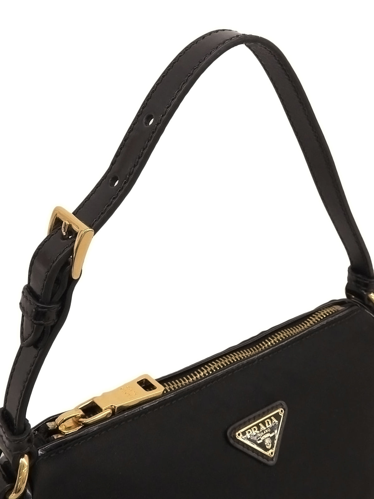 Nylon logo plate handbag in black