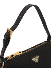 Nylon logo plate handbag in black