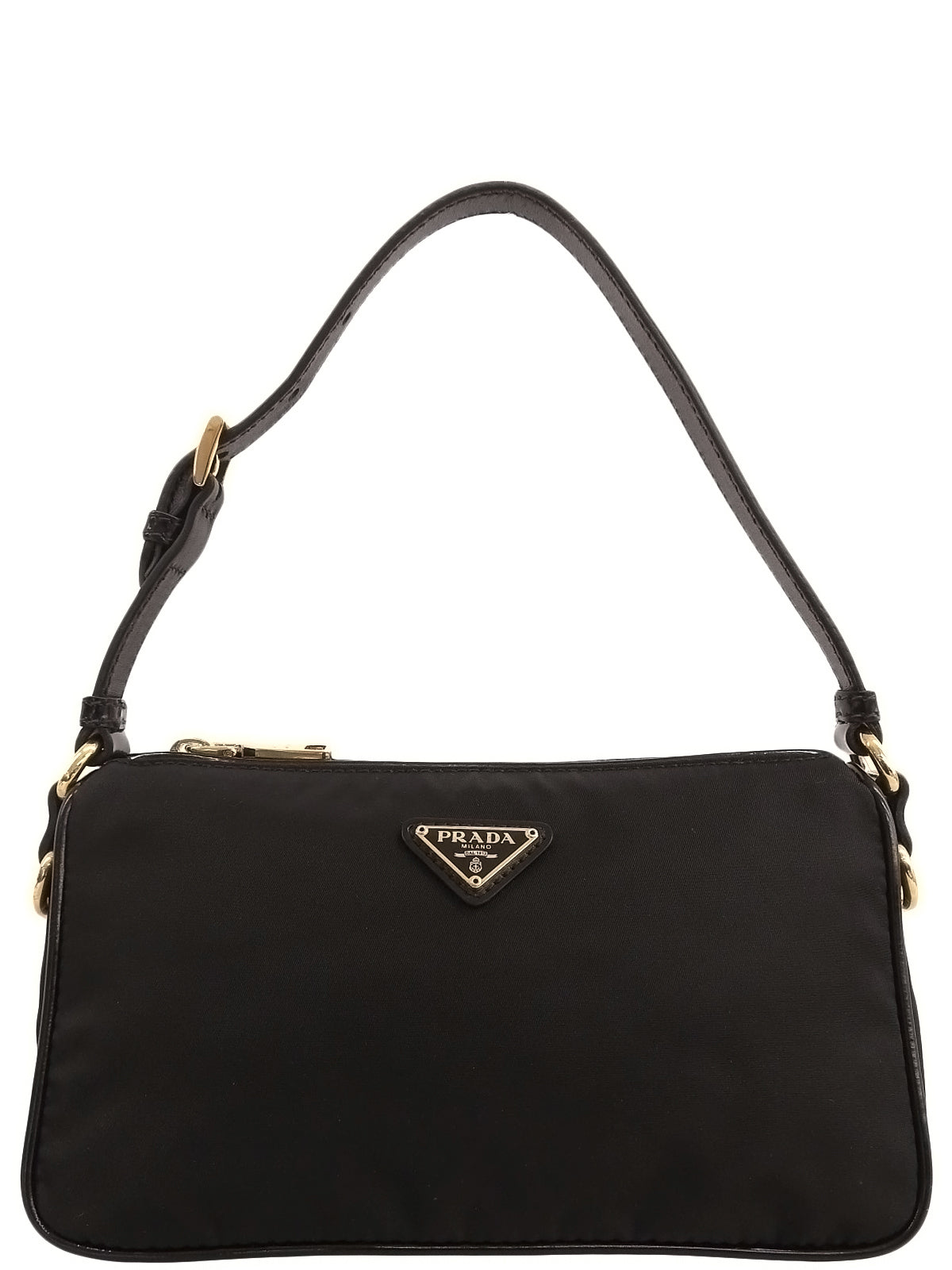 Nylon logo plate handbag in black