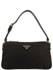 Nylon logo plate handbag in black