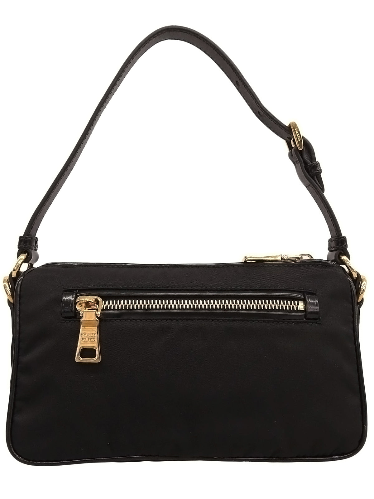 Nylon logo plate handbag in black