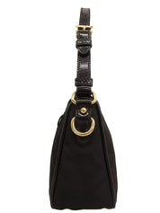 Nylon logo plate handbag in black
