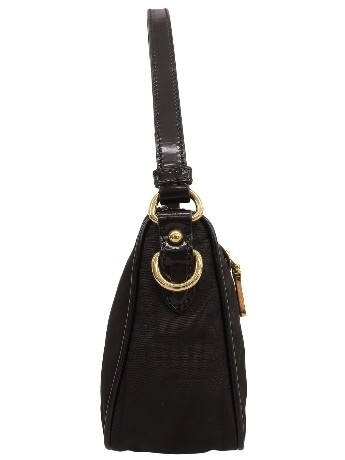Nylon logo plate handbag in black