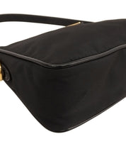Nylon logo plate handbag in black