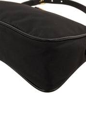 Nylon logo plate handbag in black
