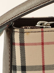 Nova Check Pattern Logo Embossed Shoulder Bag Beige/Dark Brown