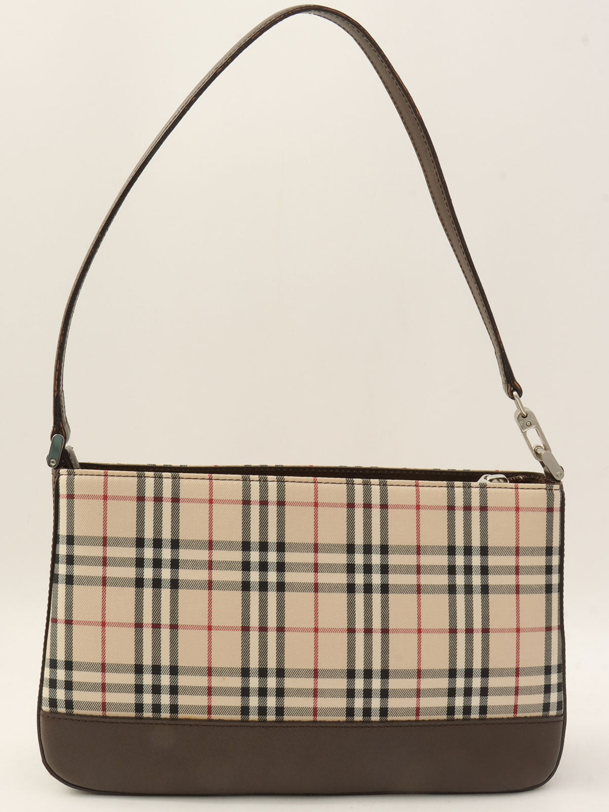 Nova Check Pattern Logo Embossed Shoulder Bag Beige/Dark Brown