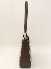 Nova Check Pattern Logo Embossed Shoulder Bag Beige/Dark Brown