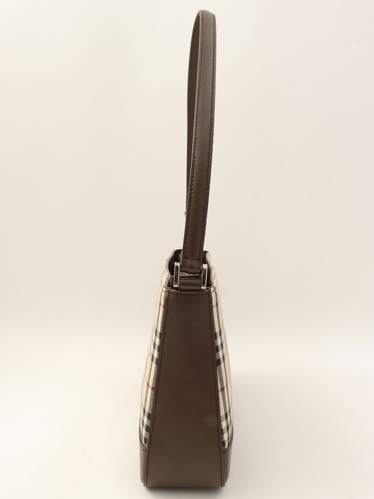 Nova Check Pattern Logo Embossed Shoulder Bag Beige/Dark Brown