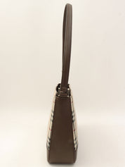 Nova Check Pattern Logo Embossed Shoulder Bag Beige/Dark Brown