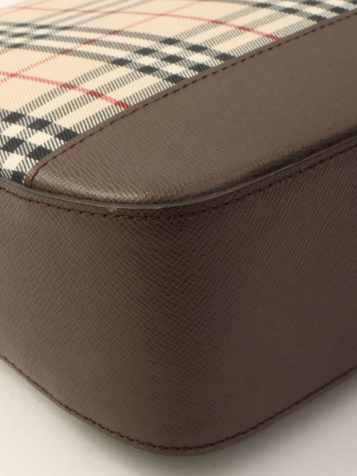 Nova Check Pattern Logo Embossed Shoulder Bag Beige/Dark Brown
