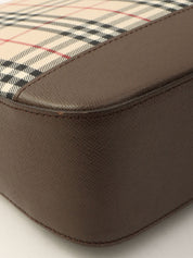 Nova Check Pattern Logo Embossed Shoulder Bag Beige/Dark Brown