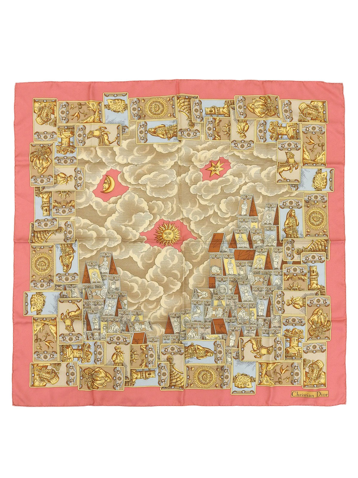 シルクタロットカードモチーフスカーフ ピンク/イエロー/マルチ