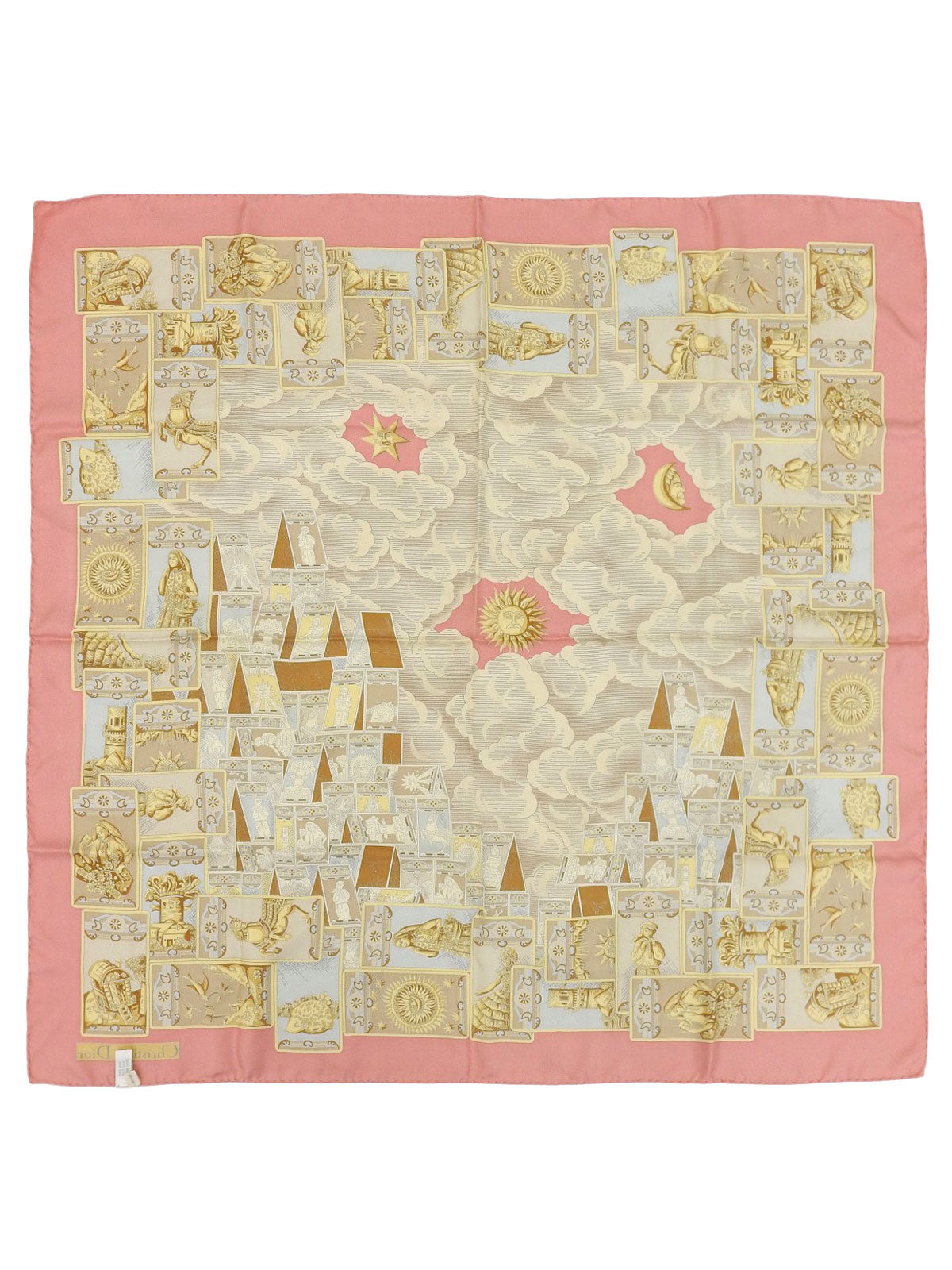 シルクタロットカードモチーフスカーフ ピンク/イエロー/マルチ