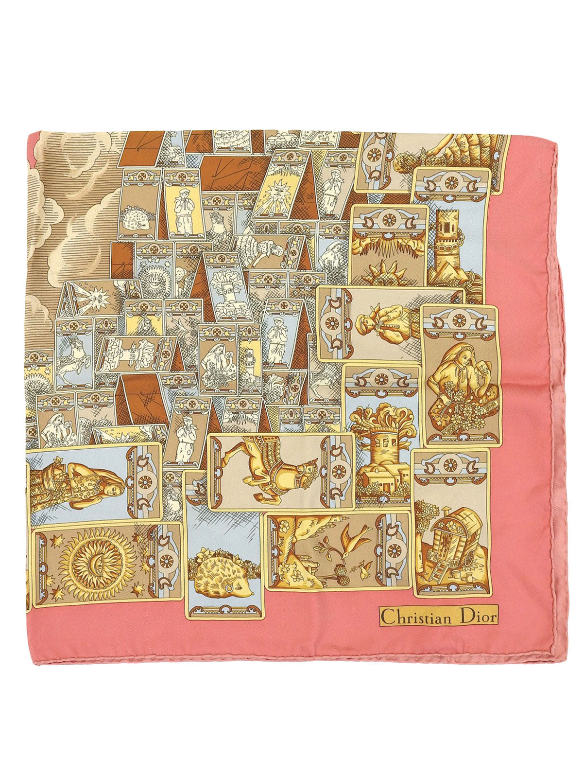 シルクタロットカードモチーフスカーフ ピンク/イエロー/マルチ