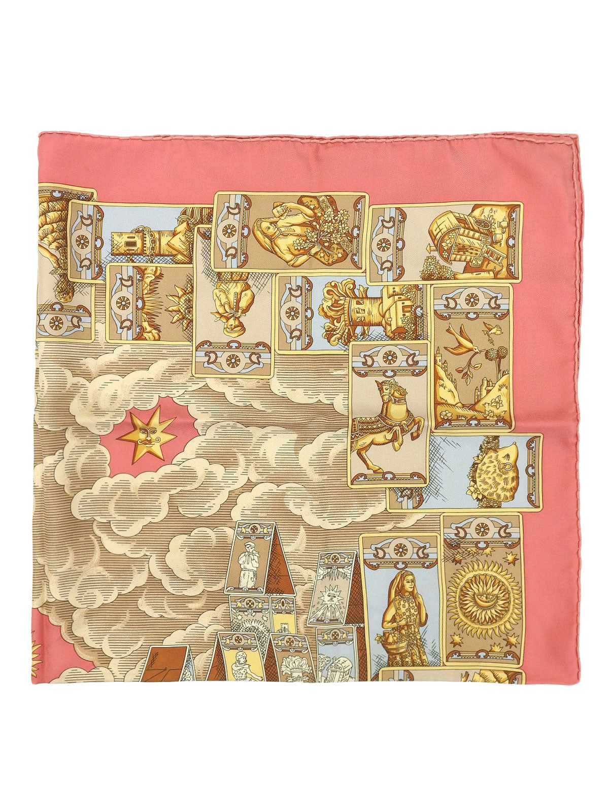 シルクタロットカードモチーフスカーフ ピンク/イエロー/マルチ
