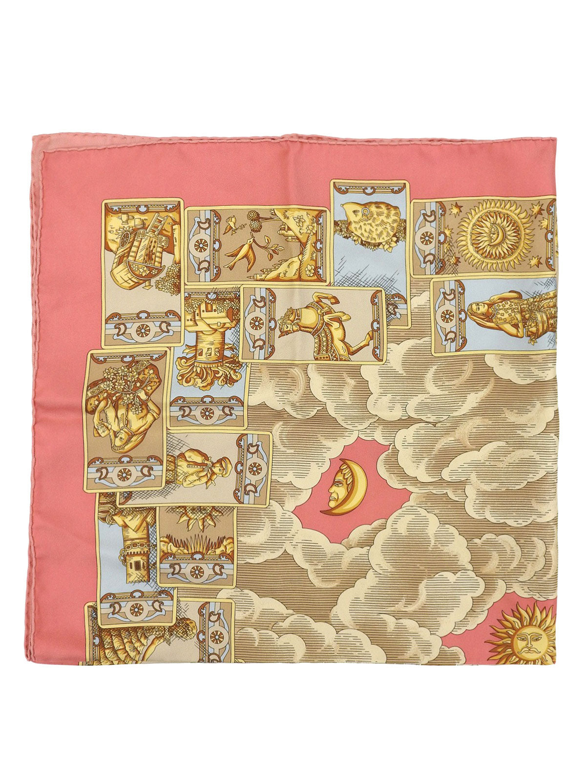 シルクタロットカードモチーフスカーフ ピンク/イエロー/マルチ