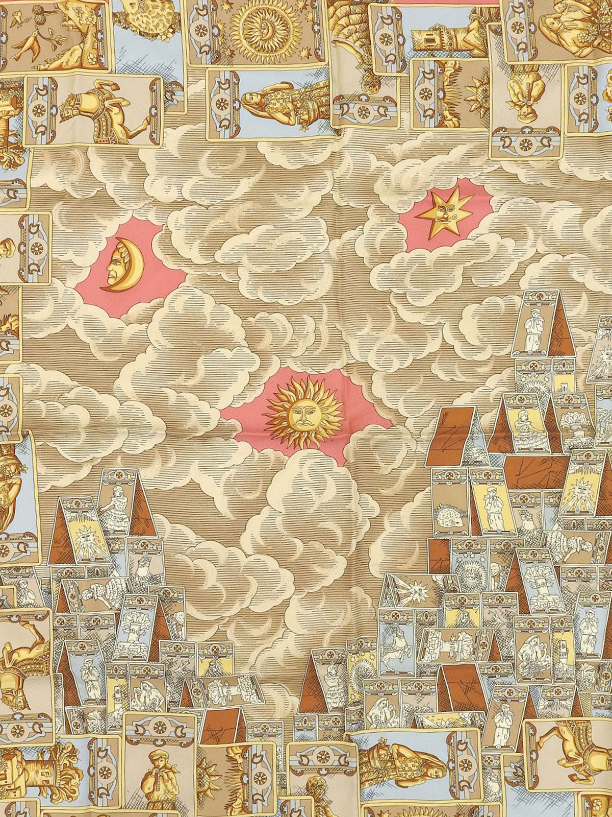 シルクタロットカードモチーフスカーフ ピンク/イエロー/マルチ