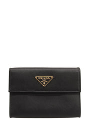 Saffiano Logo Plate Wallet in Black