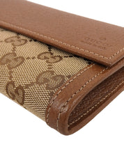 Canvas GG Pattern Logo Charm Long Wallet Beige/Brown