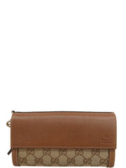 Canvas GG Pattern Logo Charm Long Wallet Beige/Brown
