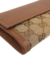 Canvas GG Pattern Logo Charm Long Wallet Beige/Brown