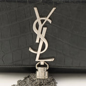 Croco Embossed Kate Tassel Small Chain Shoulder Bag Black