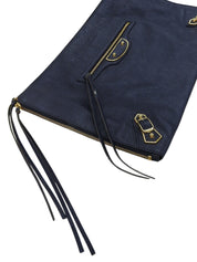 海军蓝金属边手拿包