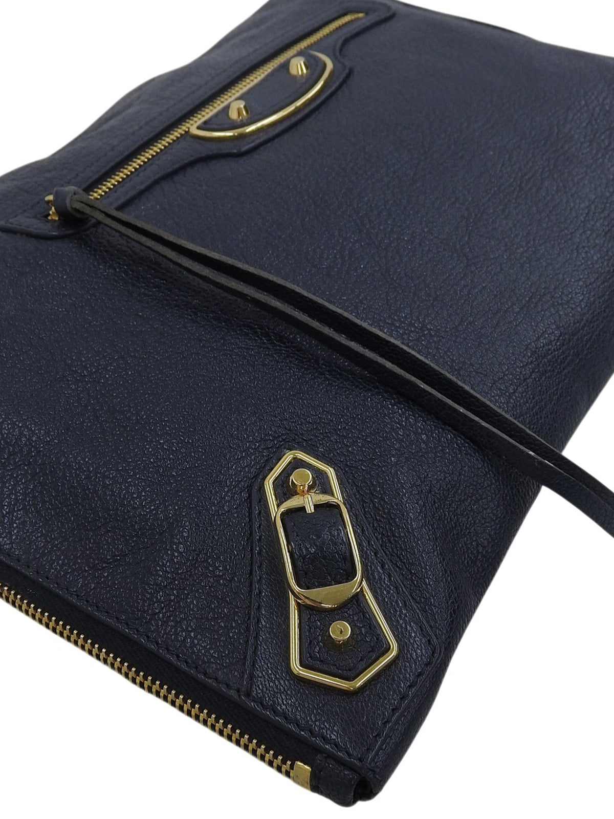 海军蓝金属边手拿包