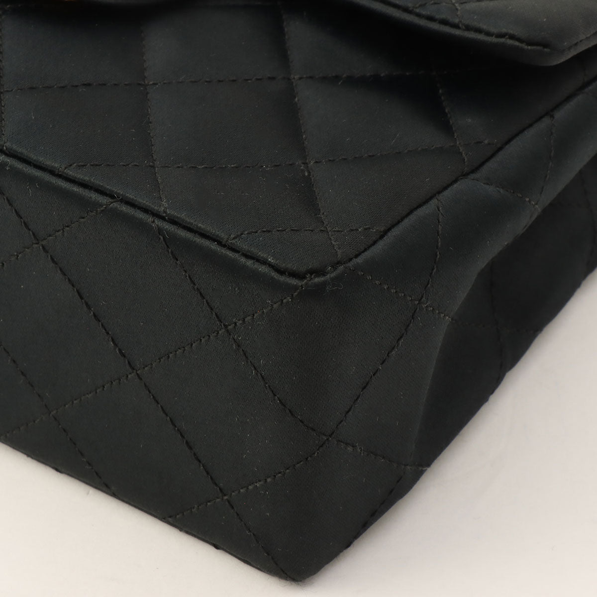 Circa 1985-1990 Silk Satin Classic Flap Chain Shoulder Bag Mini, Black