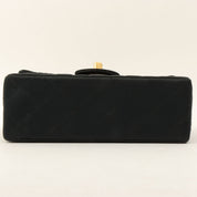 Circa 1985-1990 Silk Satin Classic Flap Chain Shoulder Bag Mini, Black