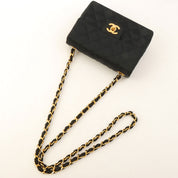 Circa 1985-1990 Silk Satin Classic Flap Chain Shoulder Bag Mini, Black