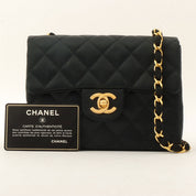 Circa 1985-1990 Silk Satin Classic Flap Chain Shoulder Bag Mini, Black