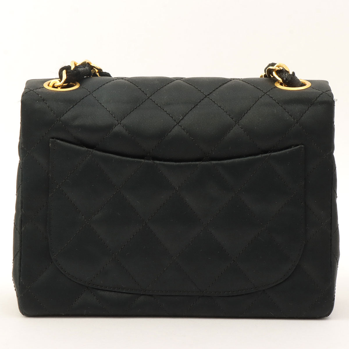 Circa 1985-1990 Silk Satin Classic Flap Chain Shoulder Bag Mini, Black