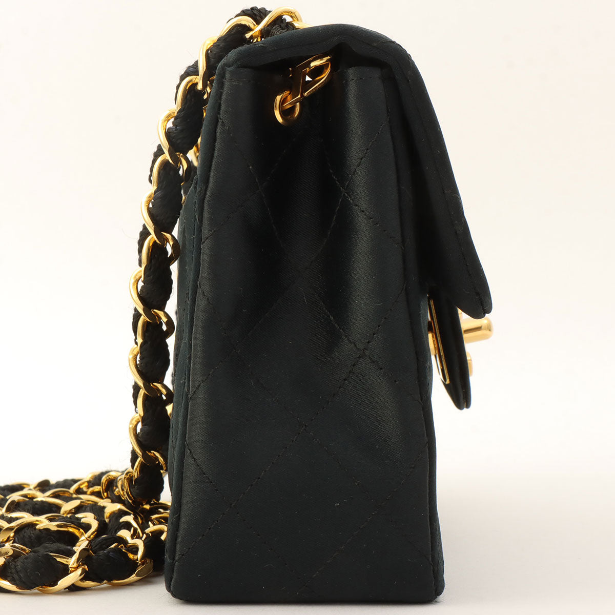 Circa 1985-1990 Silk Satin Classic Flap Chain Shoulder Bag Mini, Black