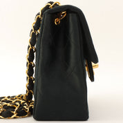 Circa 1985-1990 Silk Satin Classic Flap Chain Shoulder Bag Mini, Black