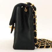 Circa 1985-1990 Silk Satin Classic Flap Chain Shoulder Bag Mini, Black
